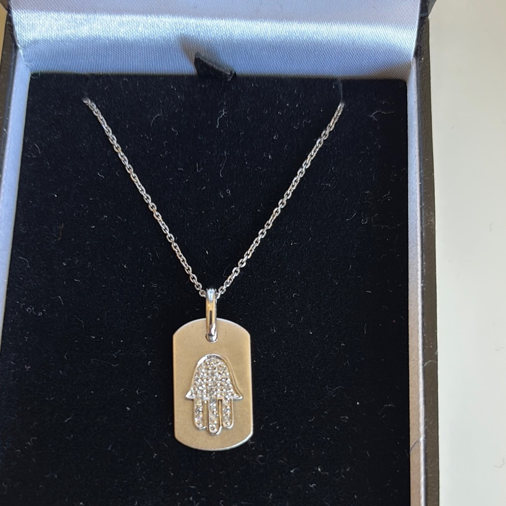 Silver Necklace With Rectangular Pendant And Deli… - image 2